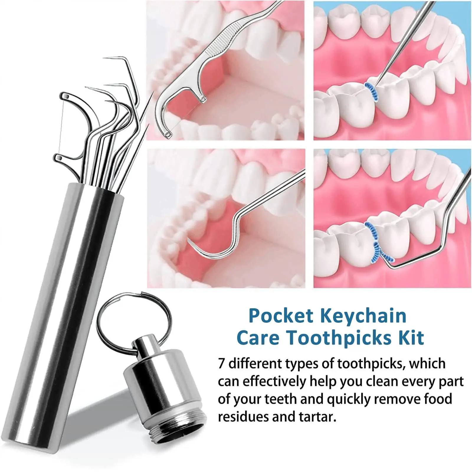1set Stainless Steel Toothpick Set Tooth Flossing Reusable Portable Toothpick Floss Teeth Cleaner Oral Cleaning for toothpick set