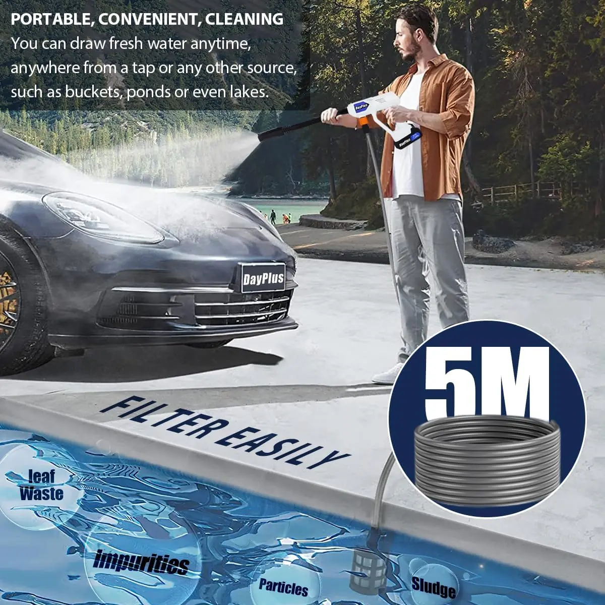DayPlus Electric High Pressure Washer Rechargeable Car Wash Gun Cordless Electric Water Gun Foam Machine for Makita 24V Battery 5