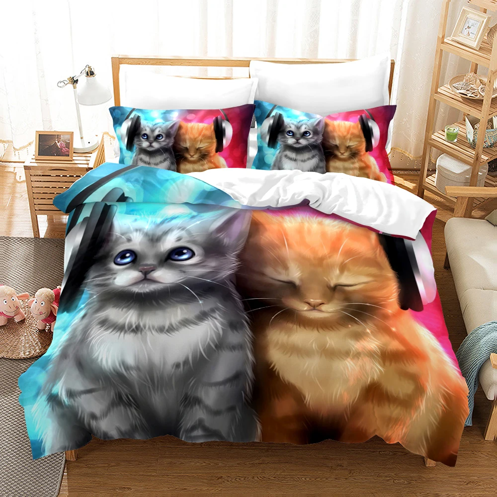 Funny Cat Bedding Set Kids Adult Duvet Cover Animal Home Textiles Bedclothes 2/3Pcs 200x200cm Bedclothes Cats Beddings