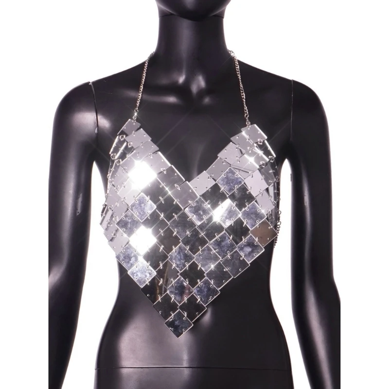 

Women Square Sequins Top Sexy Backless Party Body Chest Chain Camisole