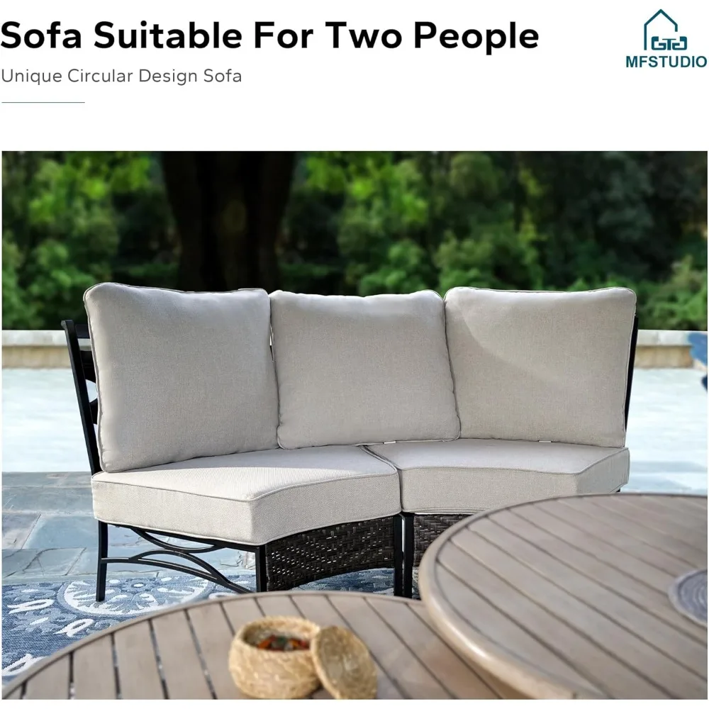 Patio Furniture Set, 8 Seats Half-Moon Curved Outdoor Sectional Sofa Conversation Set, Woven Rattan Patio Couch 2