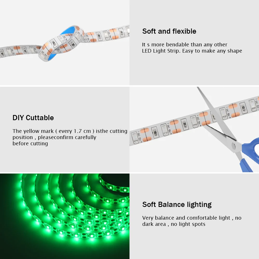 รูปสินค้า LED Strip 5V ยืดหยุ่น กันน้ำ หลากสี ตกแต่งบ้าน