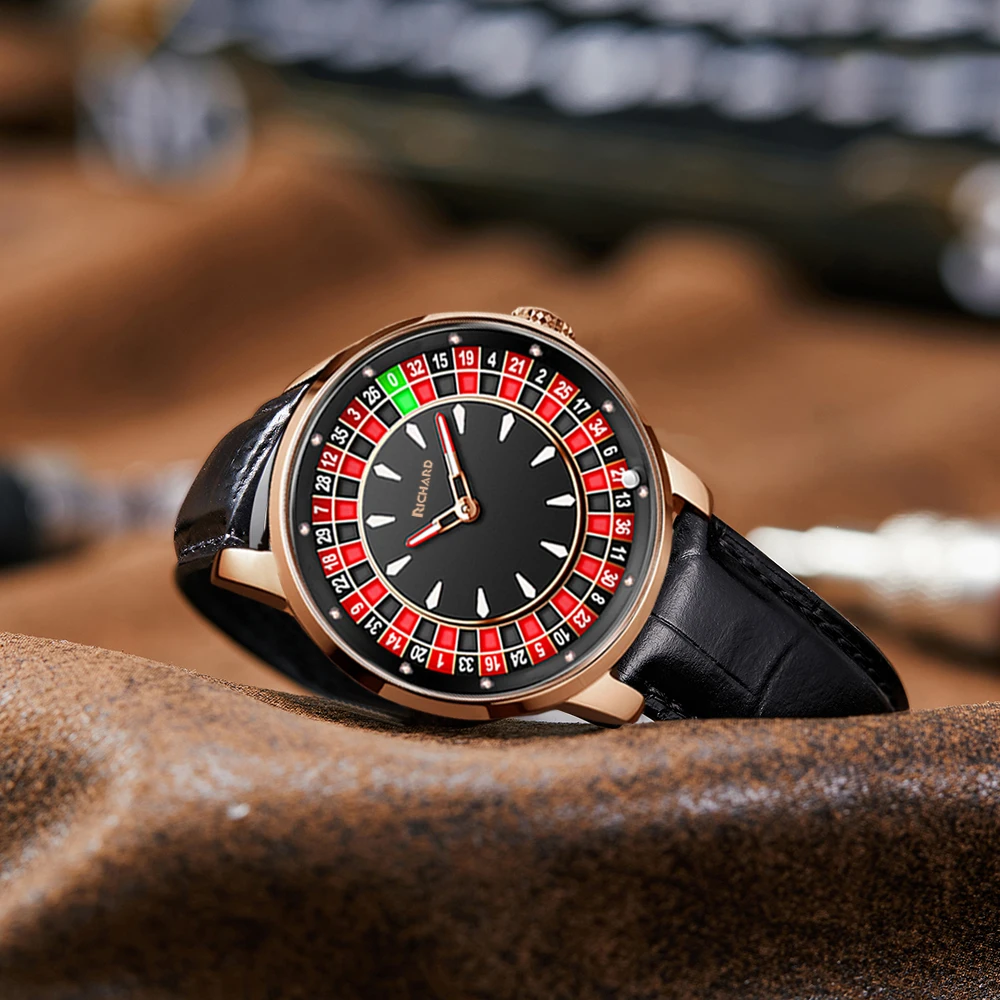 RICHARD V2 Mechanical Watch Rotating Dial Las Vegas Roulette Desktop Theme Automatic Watch Men's Diamond Luminous Hands