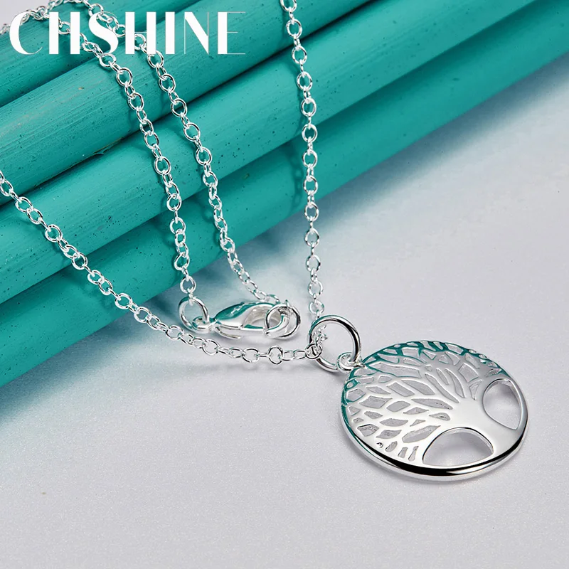 CHSHINE 925 Sterling Silver Round Tree of Life 16-30 Inch Pendant Necklace for Women's Wedding Engagement Charm Fashion Jewelry