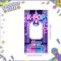 Vibrant Purple Glitter Disco Party Backdrop with Music Notes - 90x180cm (Style 1)