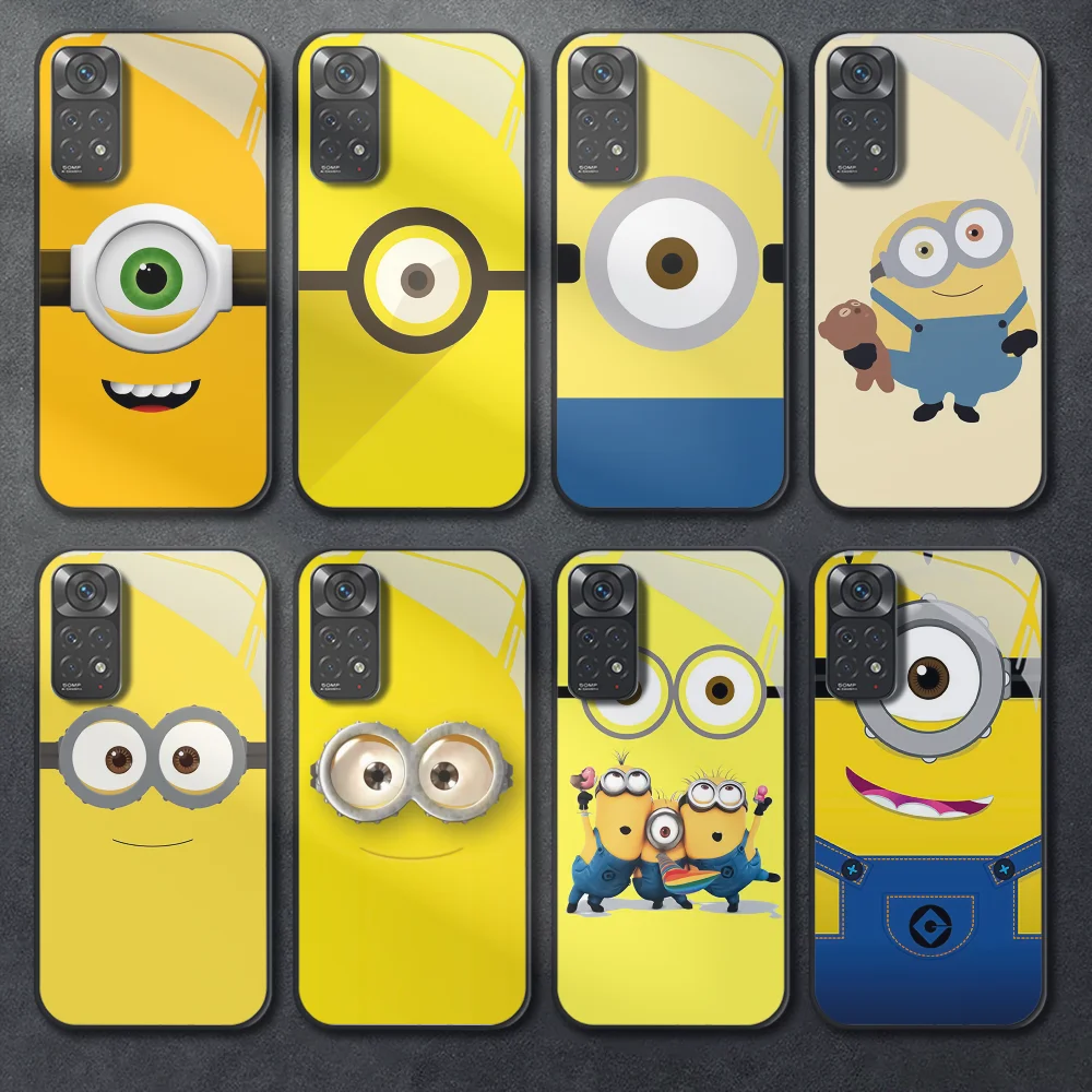 

Cartoon Cute Anime M-Minions Tempered Glass Phone Case For Xiaomi Redmi Note 8 9 10 11 12 13 Pro Plus Bumper Cover