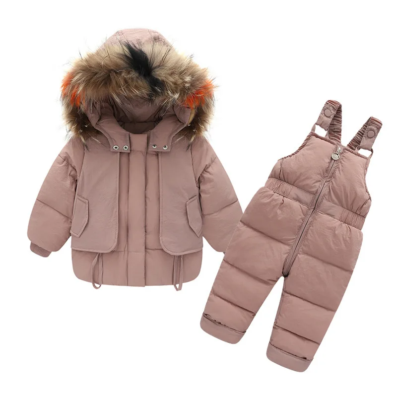 

New Children's Down Jacket Suit Baby Hooded Overalls Pants Two-Piece Sets Boy Girls' Winter White duck down Warm Clothing1-6Y