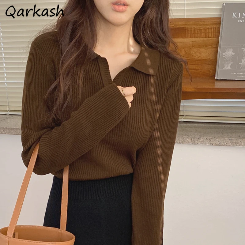 

Пуловер женский офисный в стиле ольччан, элегантный стильный пикантный Приталенный джемпер в стиле ретро, повседневный осенний вязаный свитер с лацканами