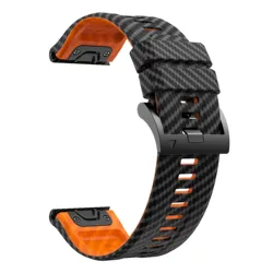 Carbon Fiber Texture Silicone Sport Strap Replacement Bracelet - 26mm Quick Fit (Black Orange)