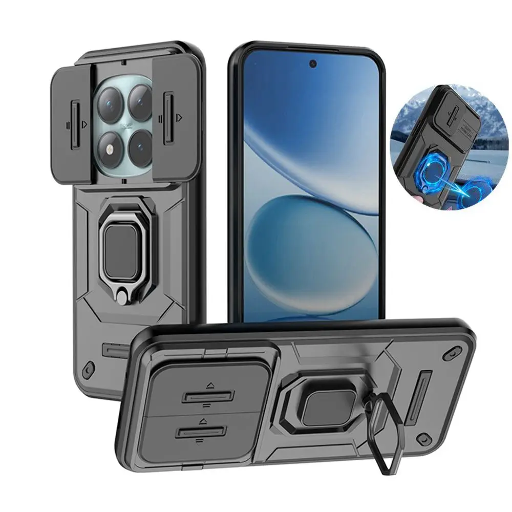 Coque Pour Xiaomi Redmi 15 5G Avec Anneau Rotatif Magnétique - Bleu Nuit, Plastique Rigide