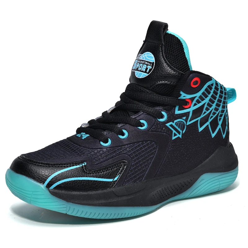 Boys' basketball shoes Student training shoes Boys' shoes Flying woven breathable medium sized children's non-slip sneakers