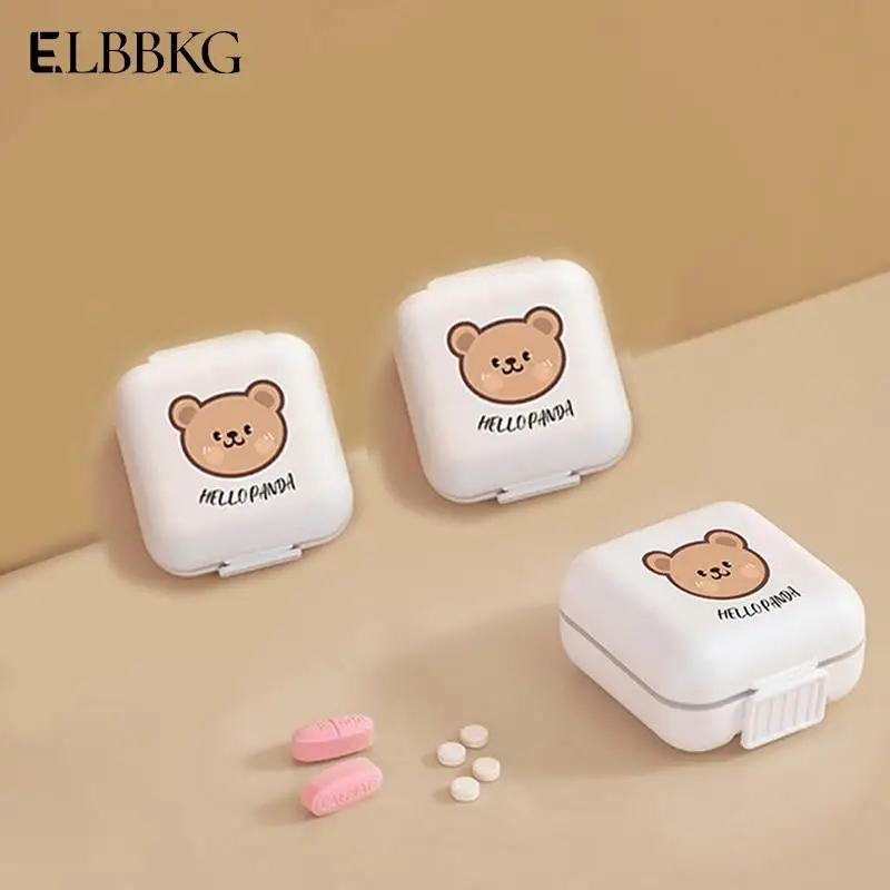 Plastic Pill Box Cute Fashion Small Bear Portable Double-layer