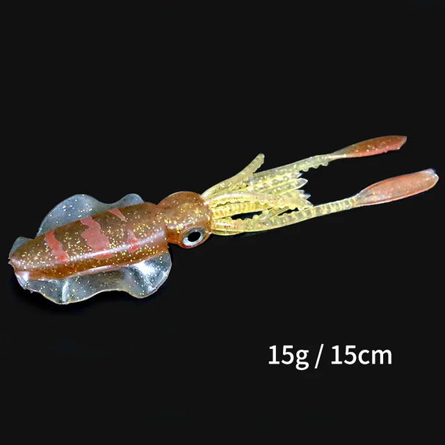 ORJD Trolling Lure Soft Squid Lure 7g 15g 20g 60g Luminous UV Squid Jig For Sea Fishing Boat Fishing Wobbler Bait For Snapper 15G 15CM NO HOOK