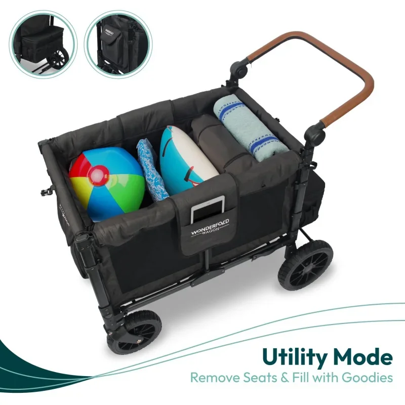 WONDERFOLD W4Quad Stroller Wagon Featuring 4 High Face-to-Face Seats with Magnetic Buckle 5-Point Harnesses and Adjustable