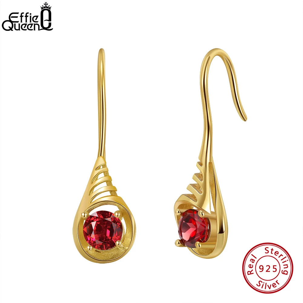 

Effie Queen Natural Gemstone Red Garnet Dangle Drop Earrings 14K Gold 925 Silver Perfect Dainty Gift for Minimalist Women GME39