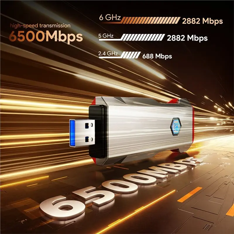 ABDW-Wifi 7 USB 어댑터 6500Mbps 트라이 밴드 2.4G 5G 6Ghz 무선 네트워크 카드 MLO 4K-QAM 160Mhz Windows 11 Linux PC용