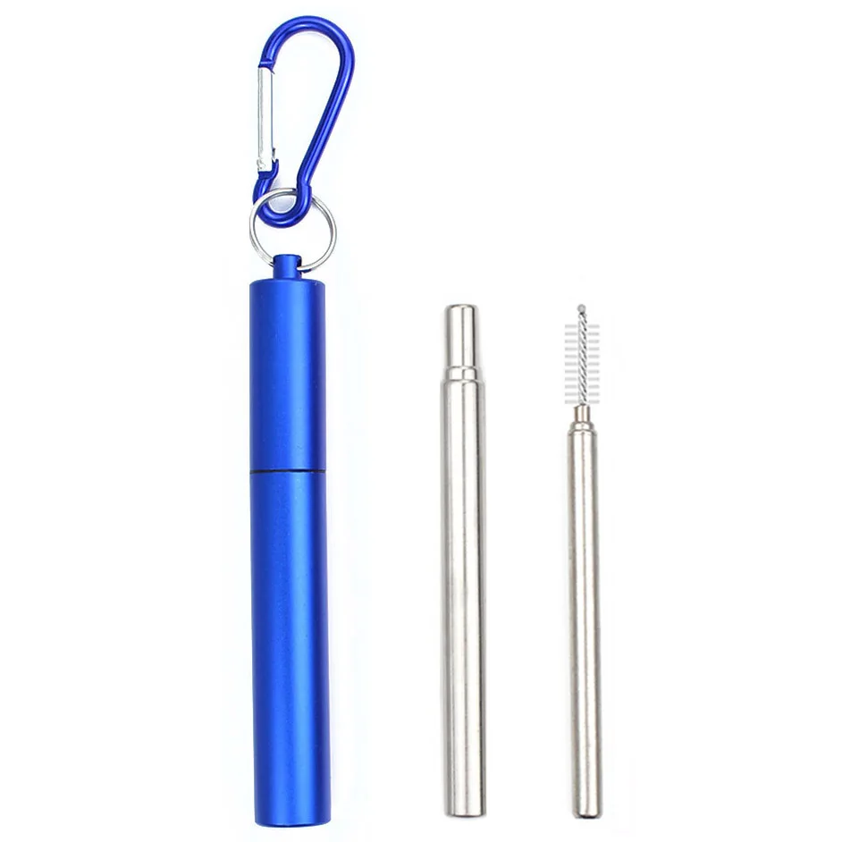 Portable Telescopic Stainless Steel Reusable Straw Set with Cleaning Brush