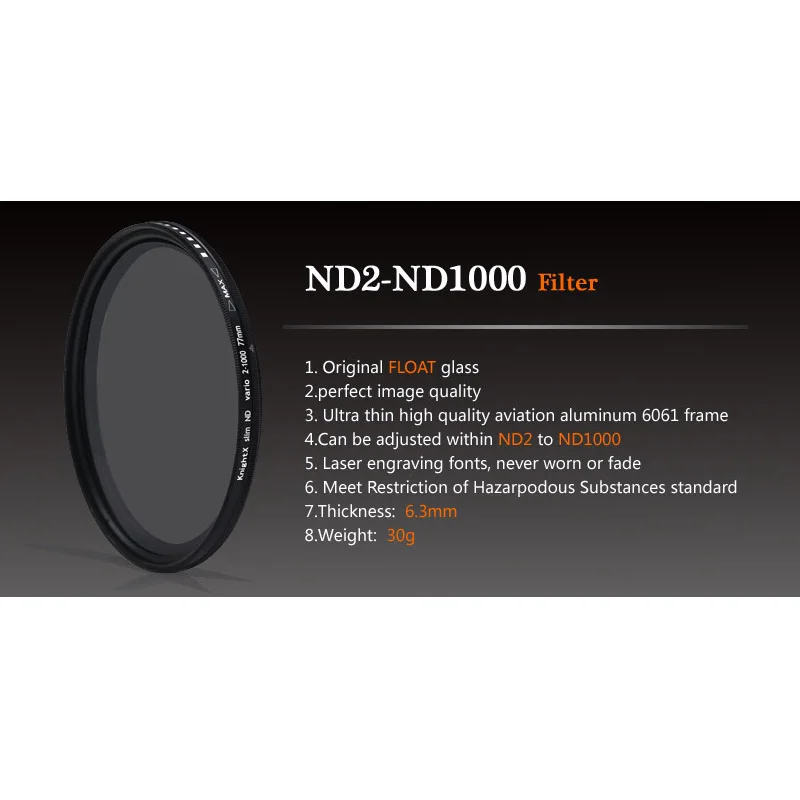 ND2-ND1000 SLR DSLR Camera Variable ND Filter Neutral Density Fader Adjustable ND2-400 49 52 55 58 62 67 72 77 mm 2