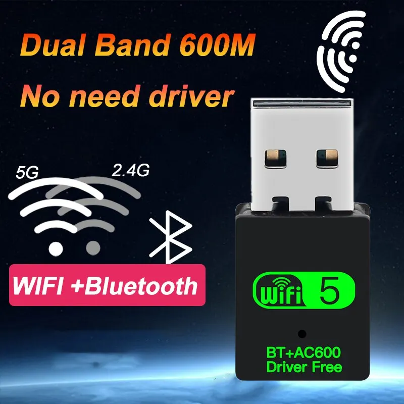 Adaptador USB WiFi Bluetooth, receptor externo de red inalámbrica de 600  Mbps de doble banda 2,4/5 Ghz, Mini Dongle WiFi para PC/ordenador  portátil/escritorio Ormromra CZDZ-ST123