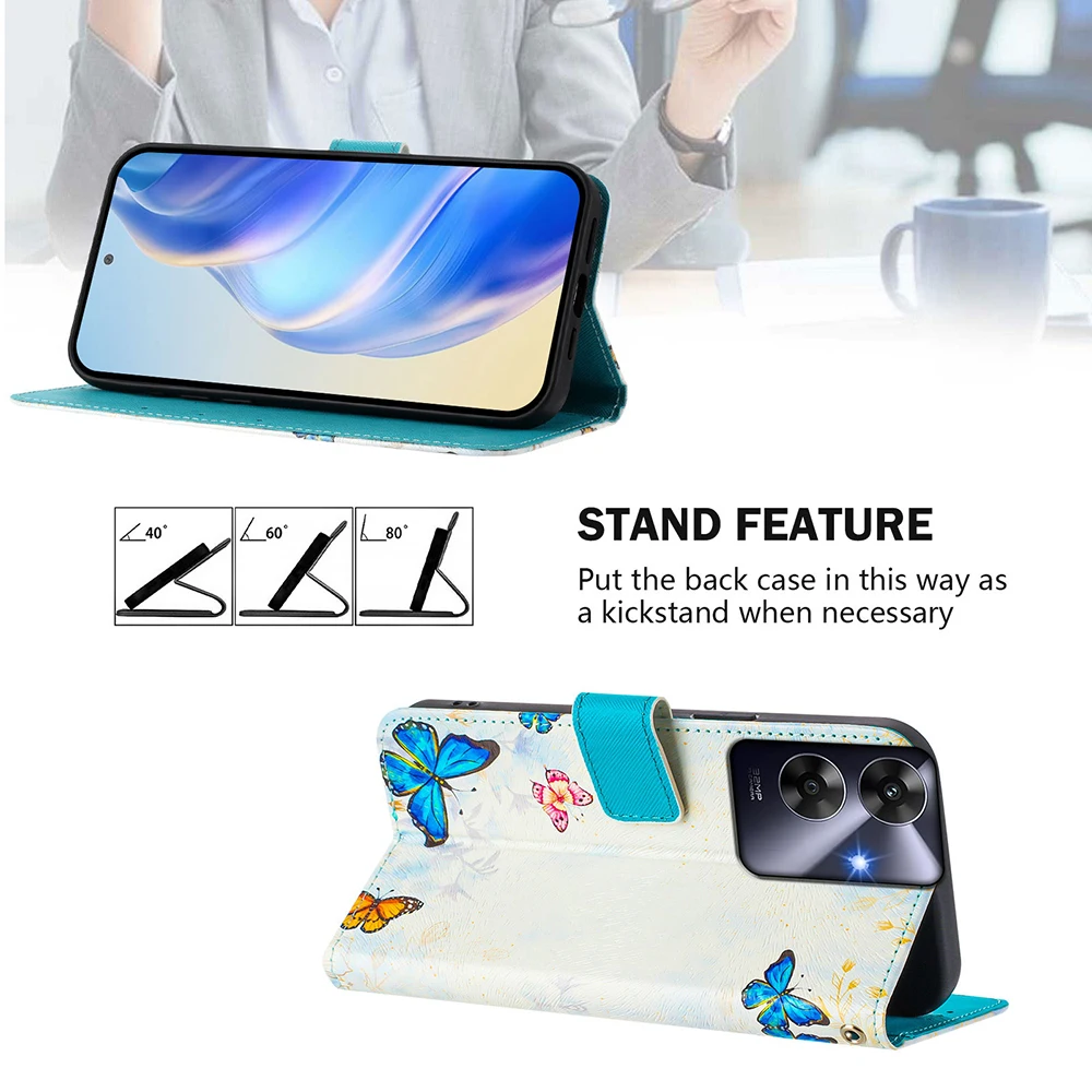 Stylish Coloured Drawing Shockproof Wallet Case with Stand and Strap - Flip Phone Cover