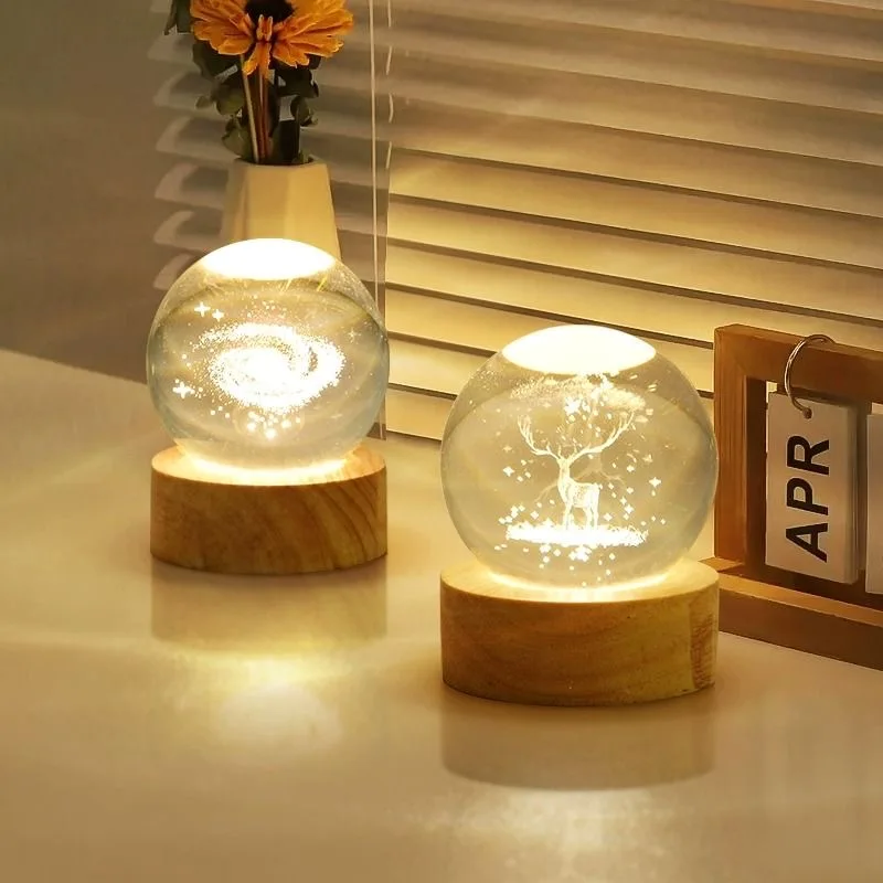 Crystal Ball Ornament 6cm 3D Crystal Planet Night Light Laser Engraved Solar System Globe