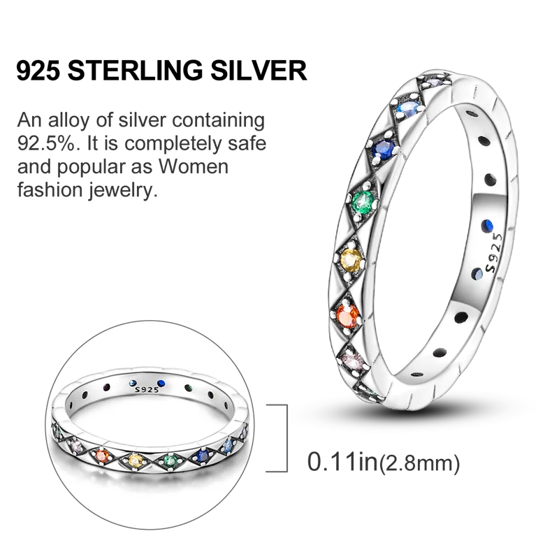 VAMO 925 Sterling Silver CZ Zircon Rings Colorful Stone Woman Rings Sparkling Wedding Ring Grils Anniversary Gift Jewelry 5