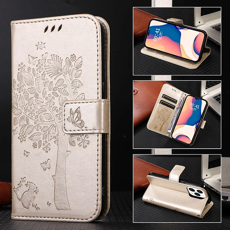 Geprägte Katzen-Geldbörsenhülle für Samsung Galaxy S22 S21 S20 S21FE S20FE S10 S9 S8 S7 Edge Note 20 10 9 8 PU-Leder Flip Cov_voghion.com