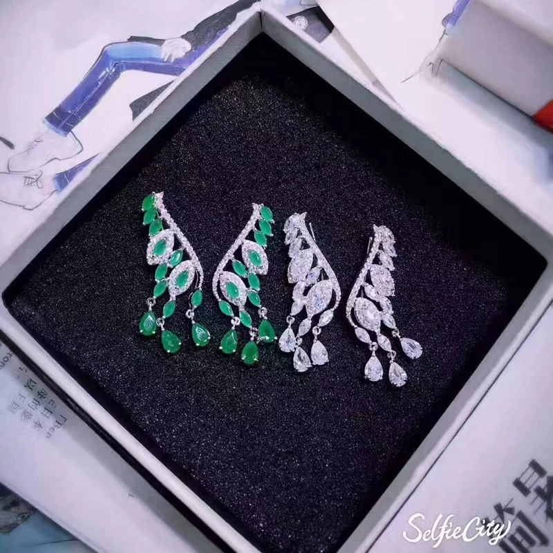 

Fashion Water Drop Clear And Green Rhinestone CZ Stone Pave Women Stud Earring Fashion Female Earring Brincos E-460