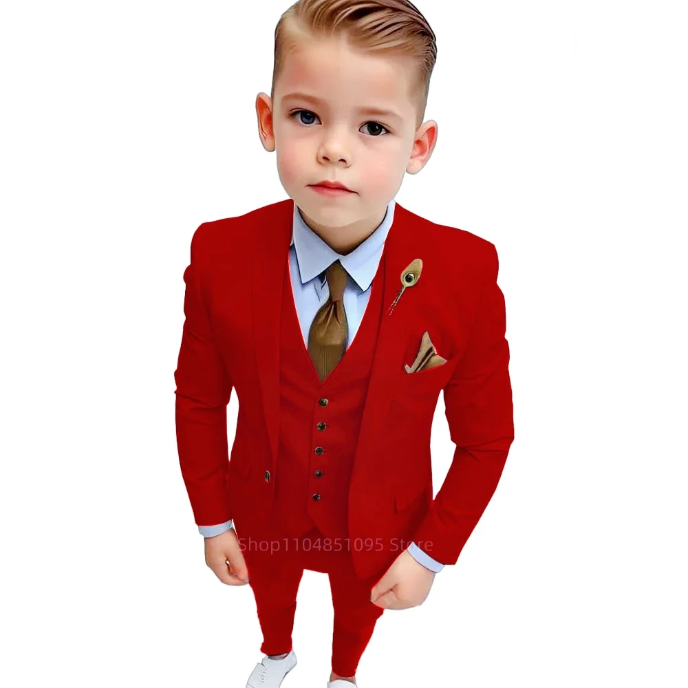 Elegant Three Piece Set for Boys Single Breasted Blazer Vest Pants Kid Suit Set for Piano Performances And Evening Events