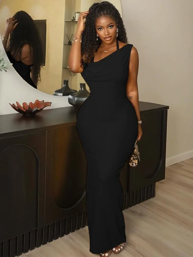 Wmstar Dress Whplesale Pleated Slimming Hip Hugging Off The Shoulder One Step Backless Slit Long Elegant Form Fitting Clothing