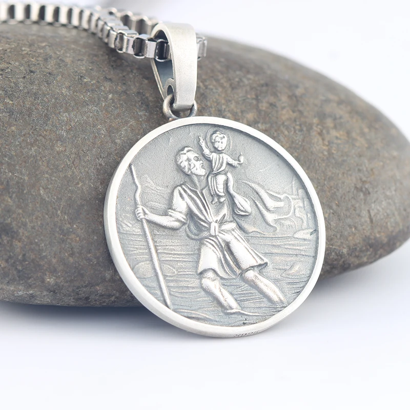 Catholic Medal Blessing From The Holy Father St. Christopher Sterling 925 Silver Pendant 4