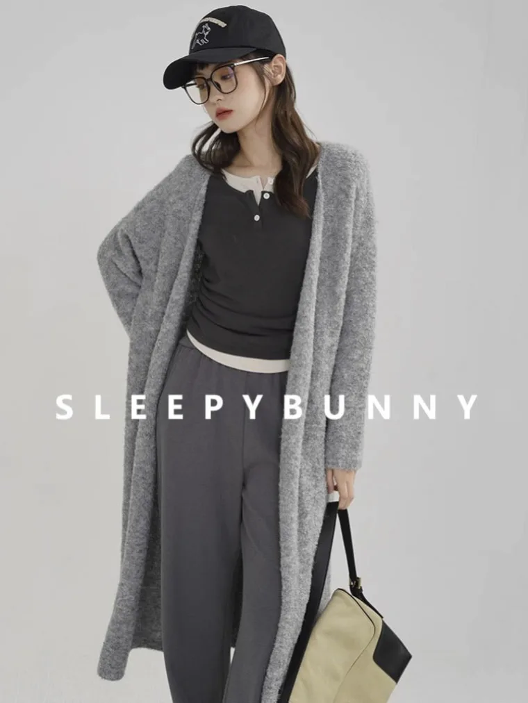 

Vintage Solid Color Mid-length Cardigan Sweater Casual Loose Fall Fashion New 2023 Sweater Women's Top