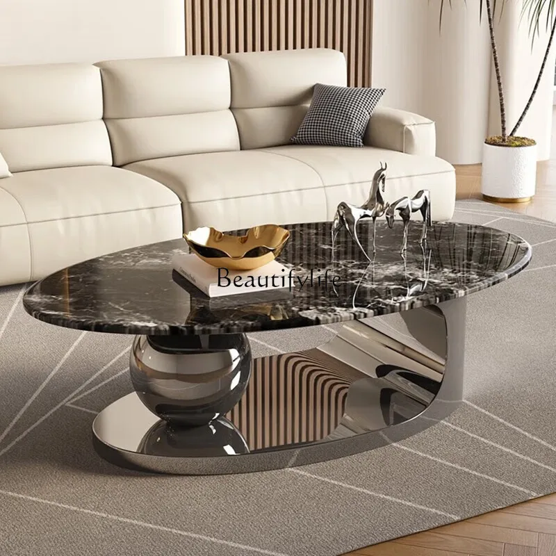 

Italian Minimalist Super Crystal Stone Endtable Small Apartment Living Room Modern Light Luxury Natural Stone Oval Stone Plate