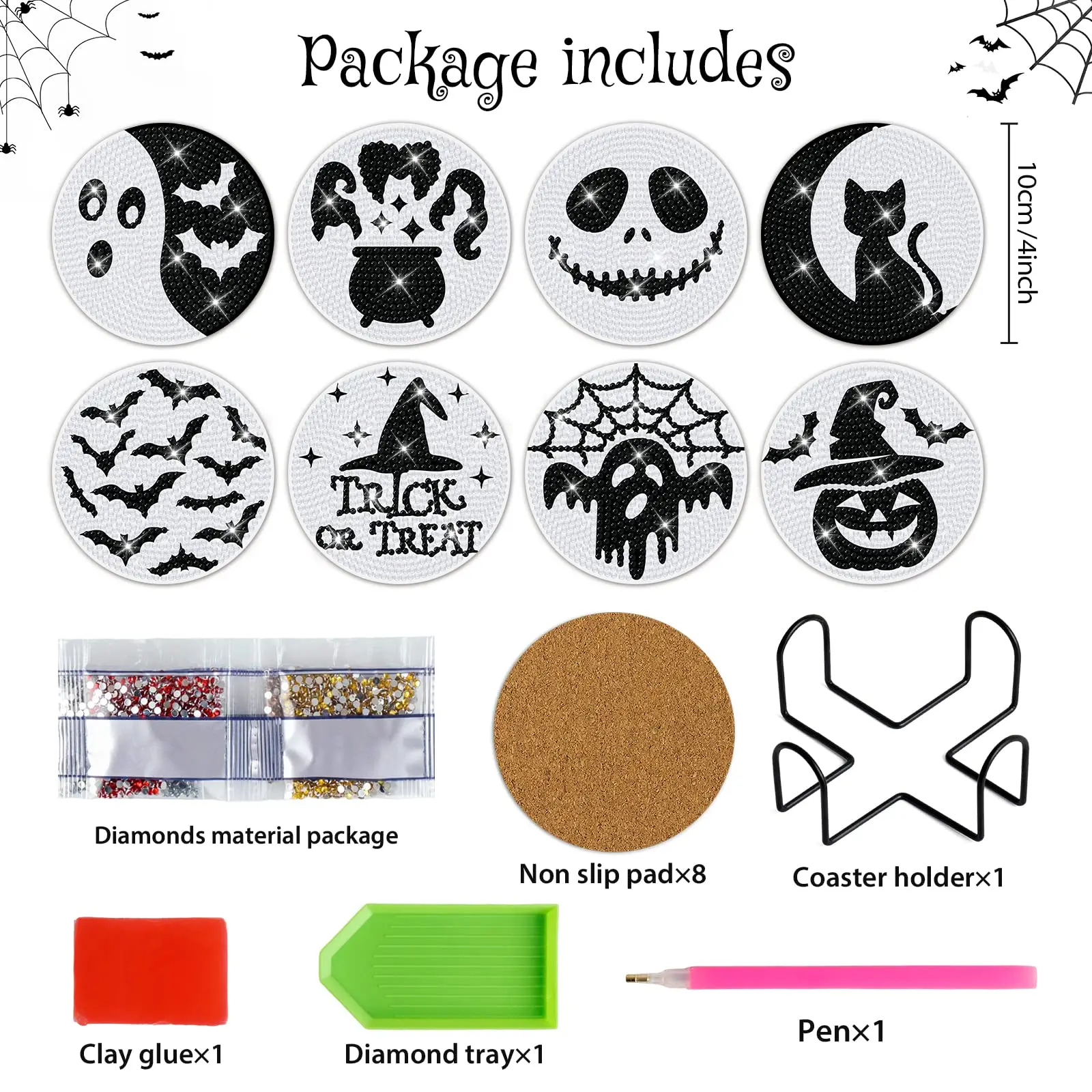 8 Pcs Halloween Diamond Painting Coasters Diamond Painting Kits