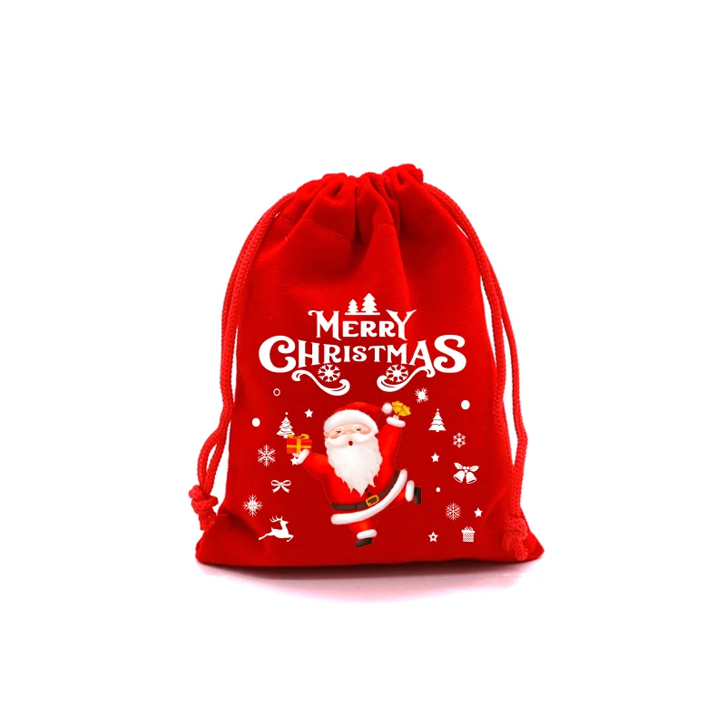 Christmas Gift Bags 4Pcs/Lot Christmas Velvet Bags 9x12 10x16 13x18cm Drawstring Pouch Xmas Candy Gift Bag Happy New Year Merry Christmas