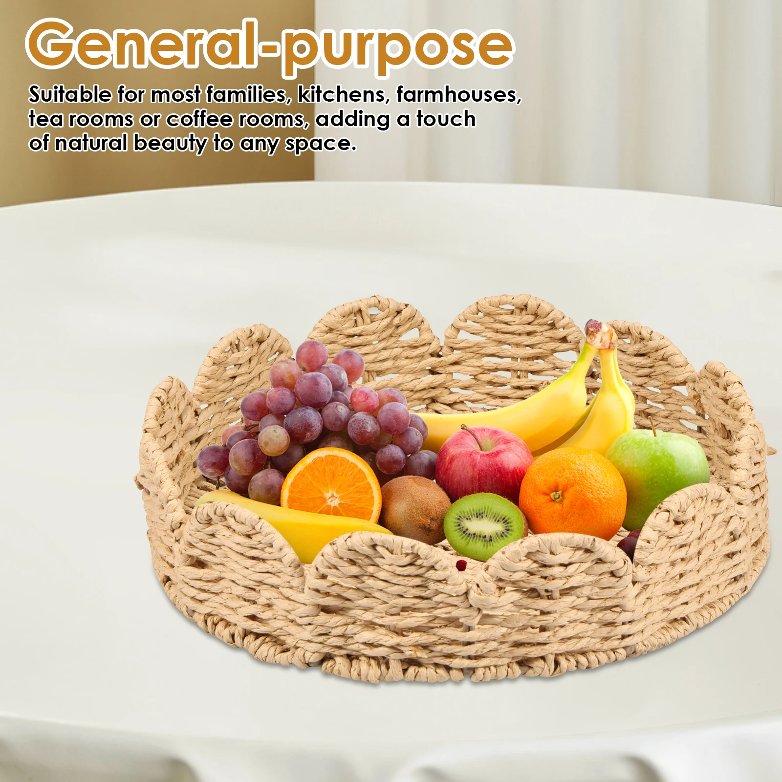 2 Pcs Storage Basket Hand Woven Organizer Baskets Multi-purpose Fruit Basket Braided Serving Tray for Home and Kitchen Organizer