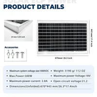 Panneau solaire Mono 50W-500W, Module PV 18V à haute efficacité, générateur solaire pour maison/Camping hors réseau avec prise cc 6