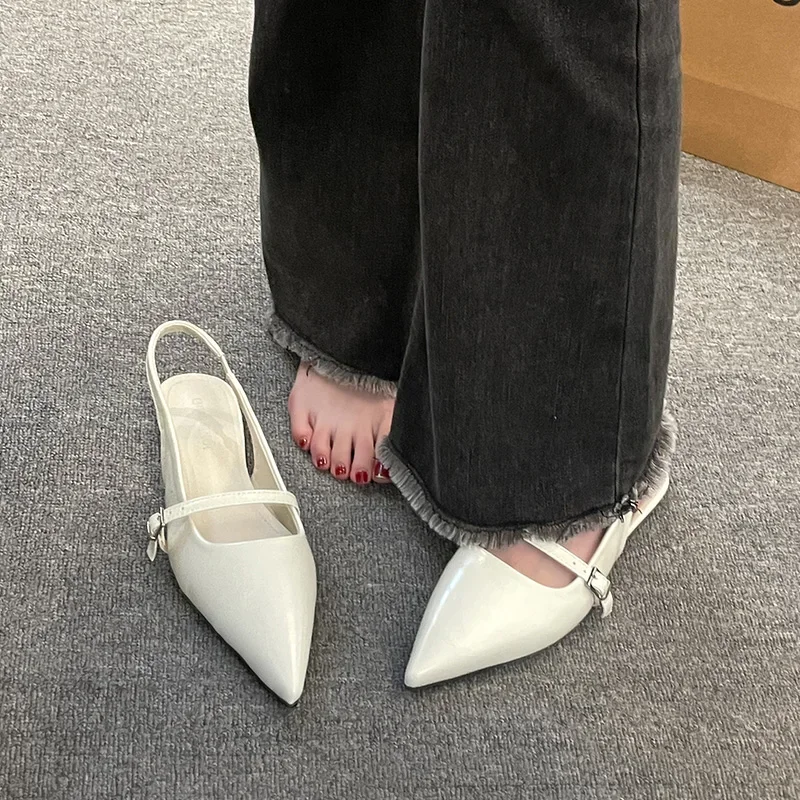 Summer Pointed Toe Women's Sandals Fashion Shallow Slip-on Women's Shoes New Flat Elegant Dress Slingback Shoes Zapatos