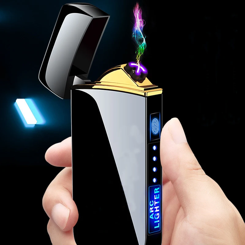 New Dual Arc Windproof Flameless Lighter With LED Power Display USB Touch Metal Plasma Lighter Portable Kitchen Outdoor Gadget 5