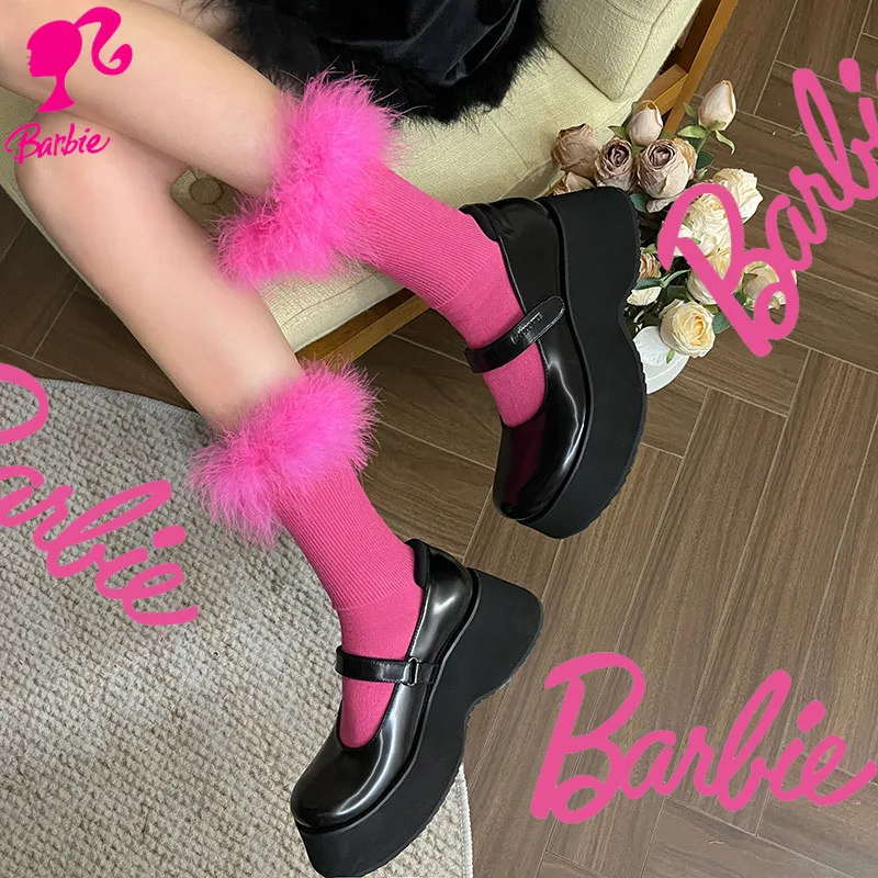 

Носки Длинные Барби розовые в ретро стиле, кружевные хлопковые Милая Студенческая зимняя плюшевая кавайная Студенческая одежда с перьями для девушек