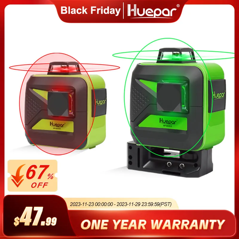 Huepar Black Friday Super Deal Green Red Beam 8 Linee Livello Laser Cross Line Batteria Agli Ioni Di Litio Autolivellante Base Girevole Magnetica