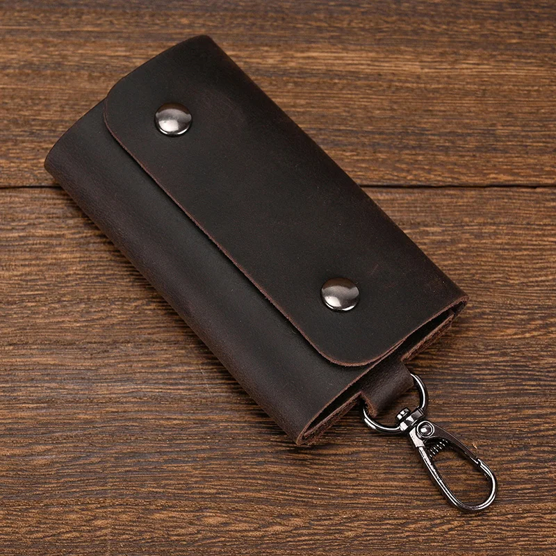 

100% Crazy Horse Leather Keycase Bag Cowhide Men Women Key Wallet Clip Car Bag Genuine Leather Retro Fashion Key Cases Wholesale