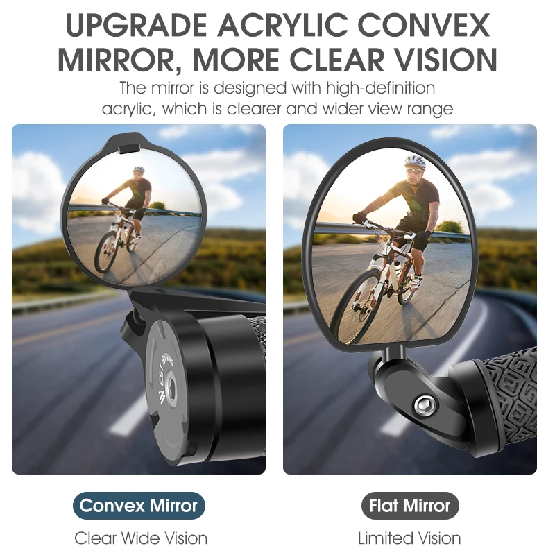 WEST BIKING Bike Rearview Mirror Universal Adjustable Convex Mirrors Rotate Handlebar End Mirror MTB Road Bike Accessories