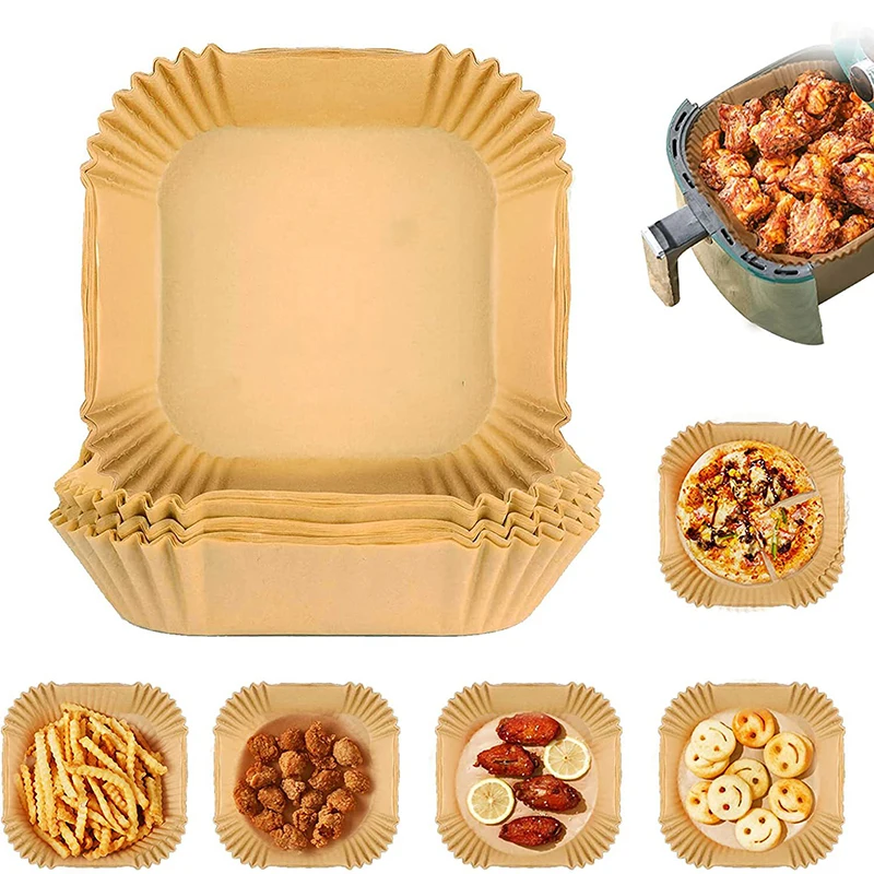 50/100pcs Air Fryer Disposable Paper Liner Non-Stick Mat Steamer Round Square Paper Baking Mats Kitchen Baking AirFryer Tools air fryer paper air fryer liner