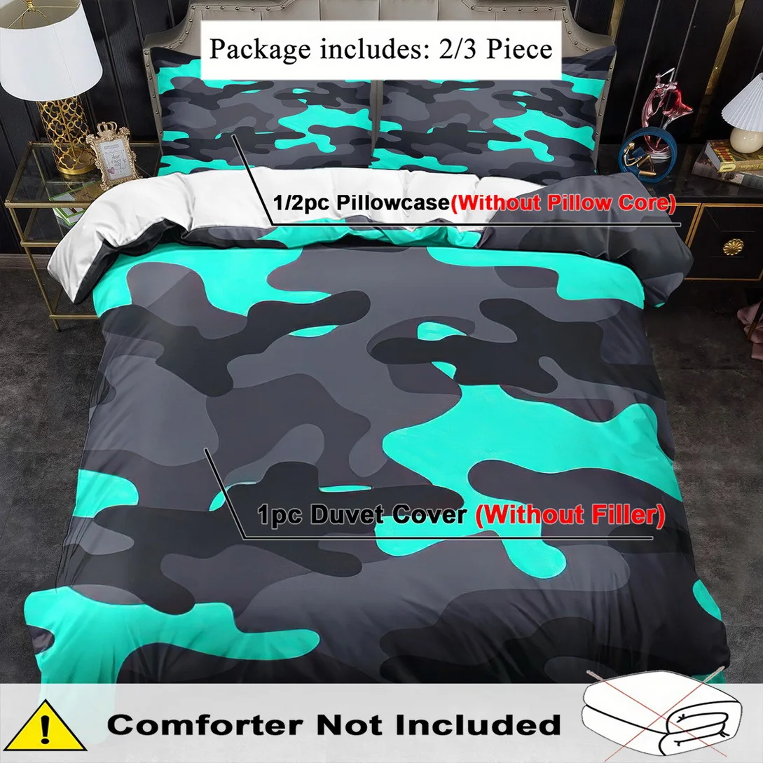 2/3Pcs Camouflage Print Duvet Cover Set, 100% Polyester Soft Breathable Bedding with Pillowcases, Machine Washable All Season