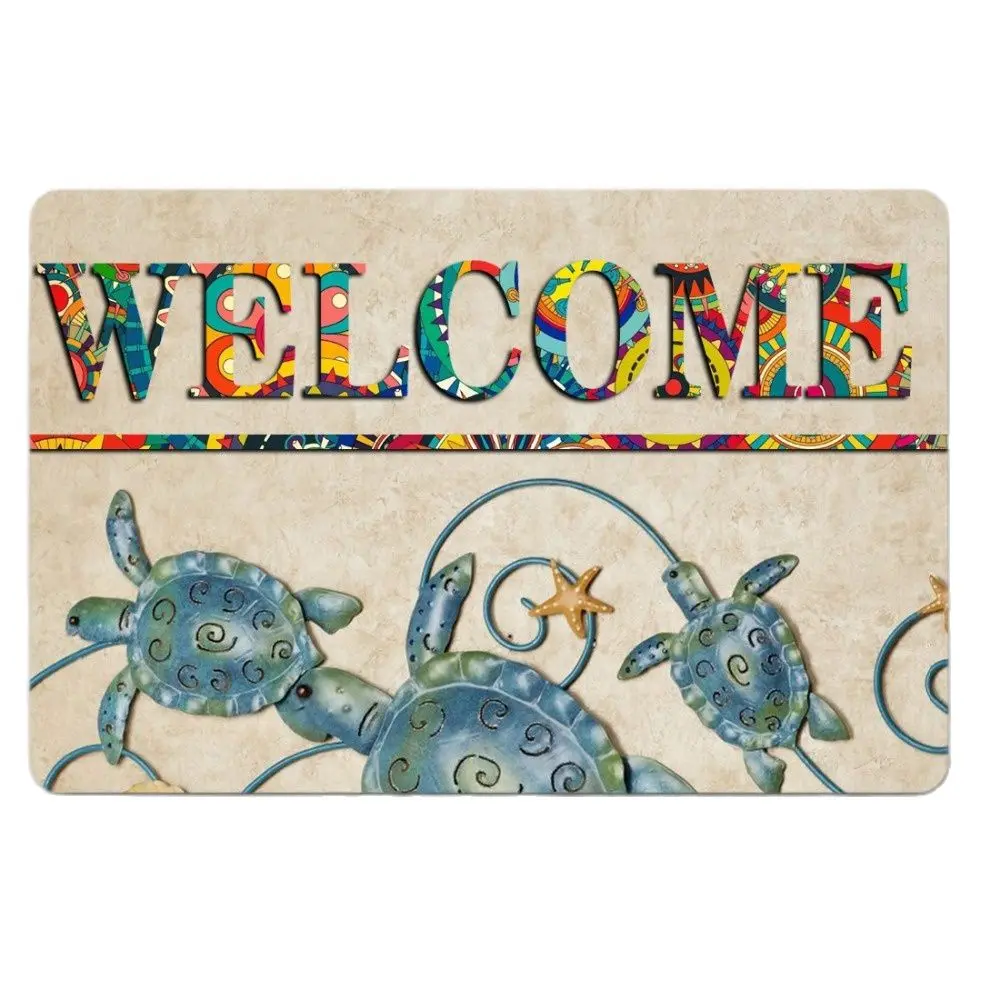 

Sea Turtles And Star Welcome Funny Doormat Outdoor Indoor Porch Patio Party Holiday Home Decor Floor Door Mat Rug Rubber Mat