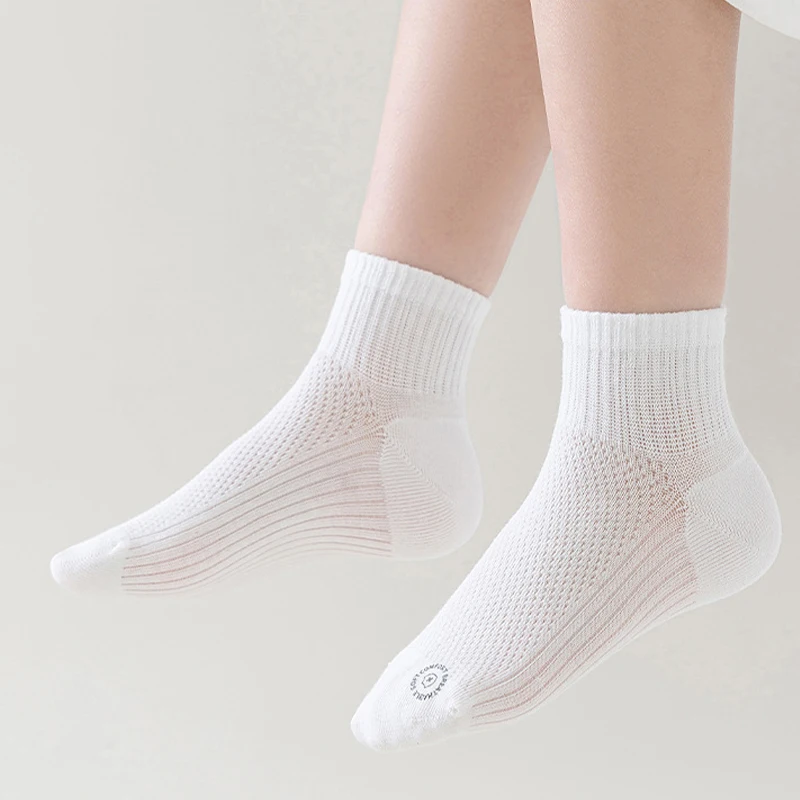 5 Pairs Children socks Summer Mesh Cycling White Sport Kids Socks Running Midtube Socks For Boys And Girls