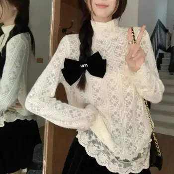 T-shirt per giovani con temperamento tutto-fiammifero Top primavera autunno manica lunga camicia coreana allentata solida che tocca il fondo moda dolce abbigliamento donna 1