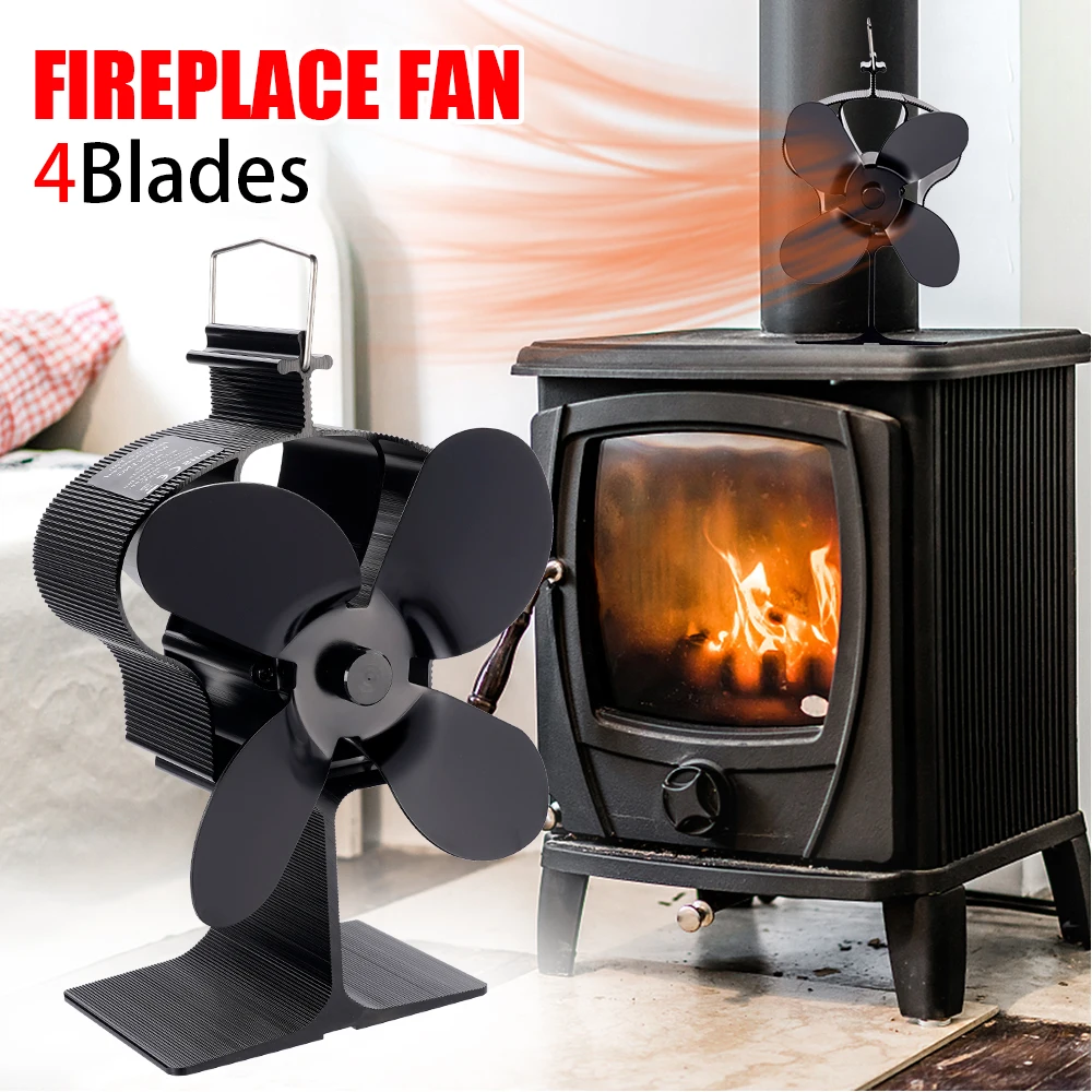 4 Blades Heat Powered Stove Fan Crown Fireplace Fan Log Wood Burner Eco-fan Quiet Fan Home Heater Efficient Heat Distribution page firepla five leaf fireplace fan fireplace fan accessories aluminum alloy fan blade 5 leaf fireplace fan blade 172mm 6 inch