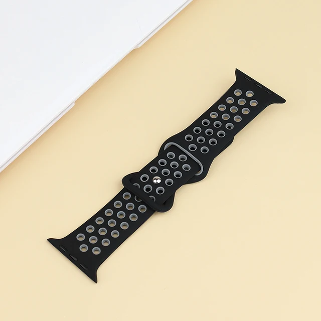 Silicone Strap For Apple Watch Band 44mm 40mm 42mm 38mm 44 mm watchband Breathable bracelet Apple watch 6 Strap iWatch 7 5 4 se 10 Black grey